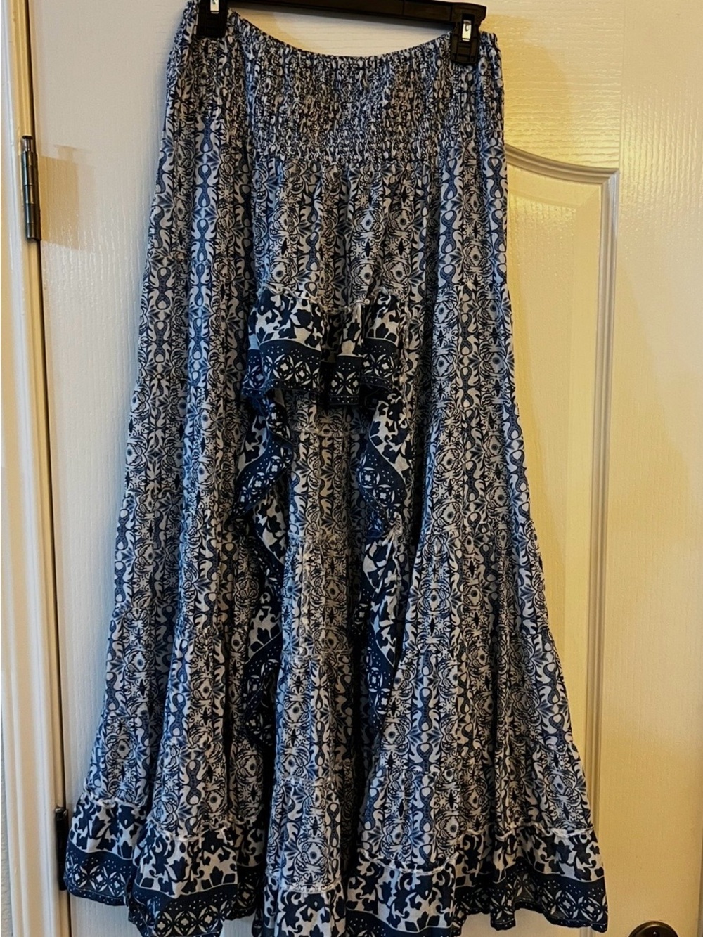 Solitaire Navy and White High-Low Boho Maxi Skirt - Picture 1 of 7